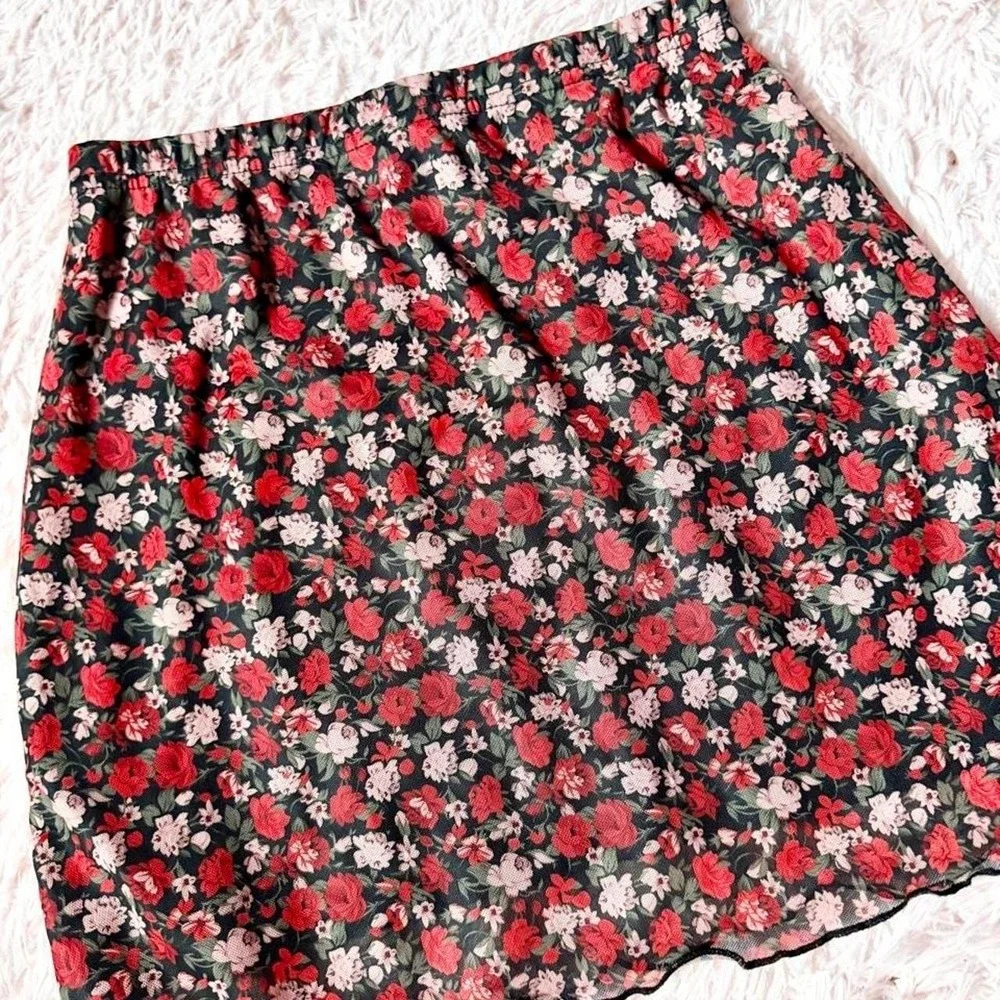 Floral Mesh Whimysgoth Delicate Dainty Cottage Core Mini Skirt Womens S Hipster